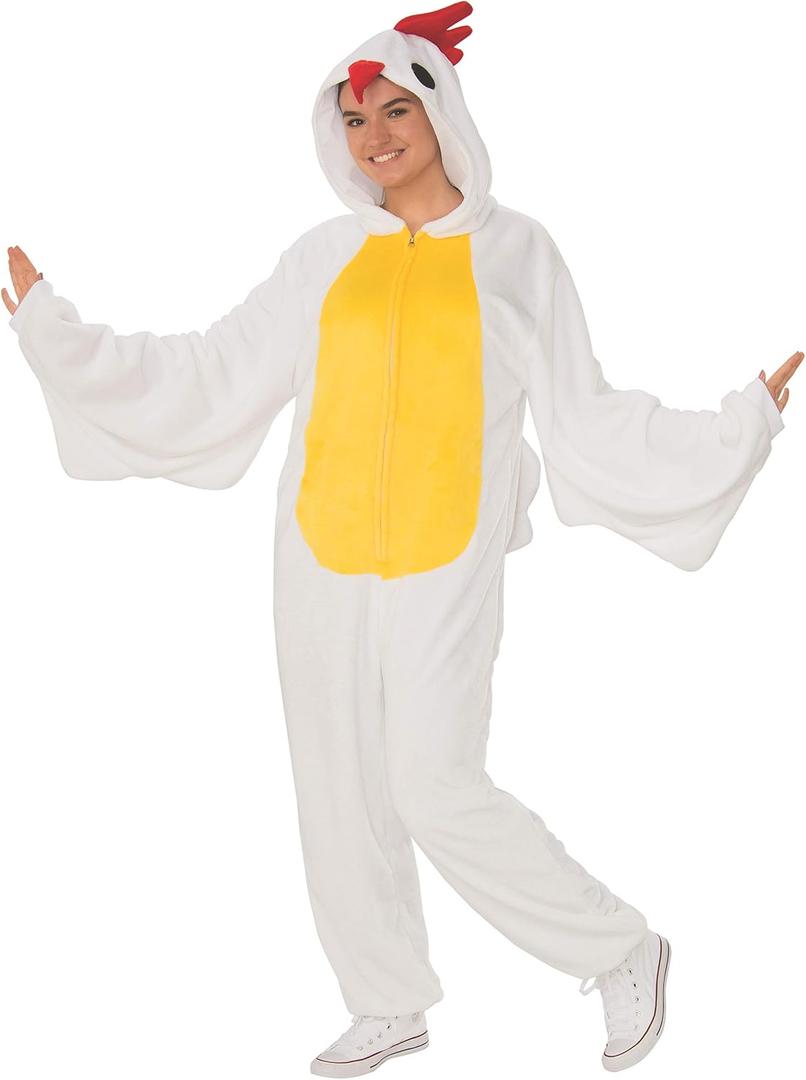 Rubies Chicken Comfywear Hooded Jumpsuit for Adults, Unisex L/XL