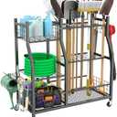 WALMANN Garden Tool Organizer with Wheels for Garage, Large Storage Capacity, Rakes/Shovels/Yard Tools Storage Stand for Shed, Garden, Indoor/Outdoor Long-Handled Tools Rolling Cart