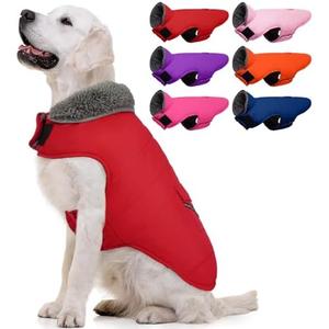 MIGOHI Warm Dog Winter Coat - Winter Dog Jacket, Reflective Windproof Fleece Vest with Leash Hole and Furry Collar