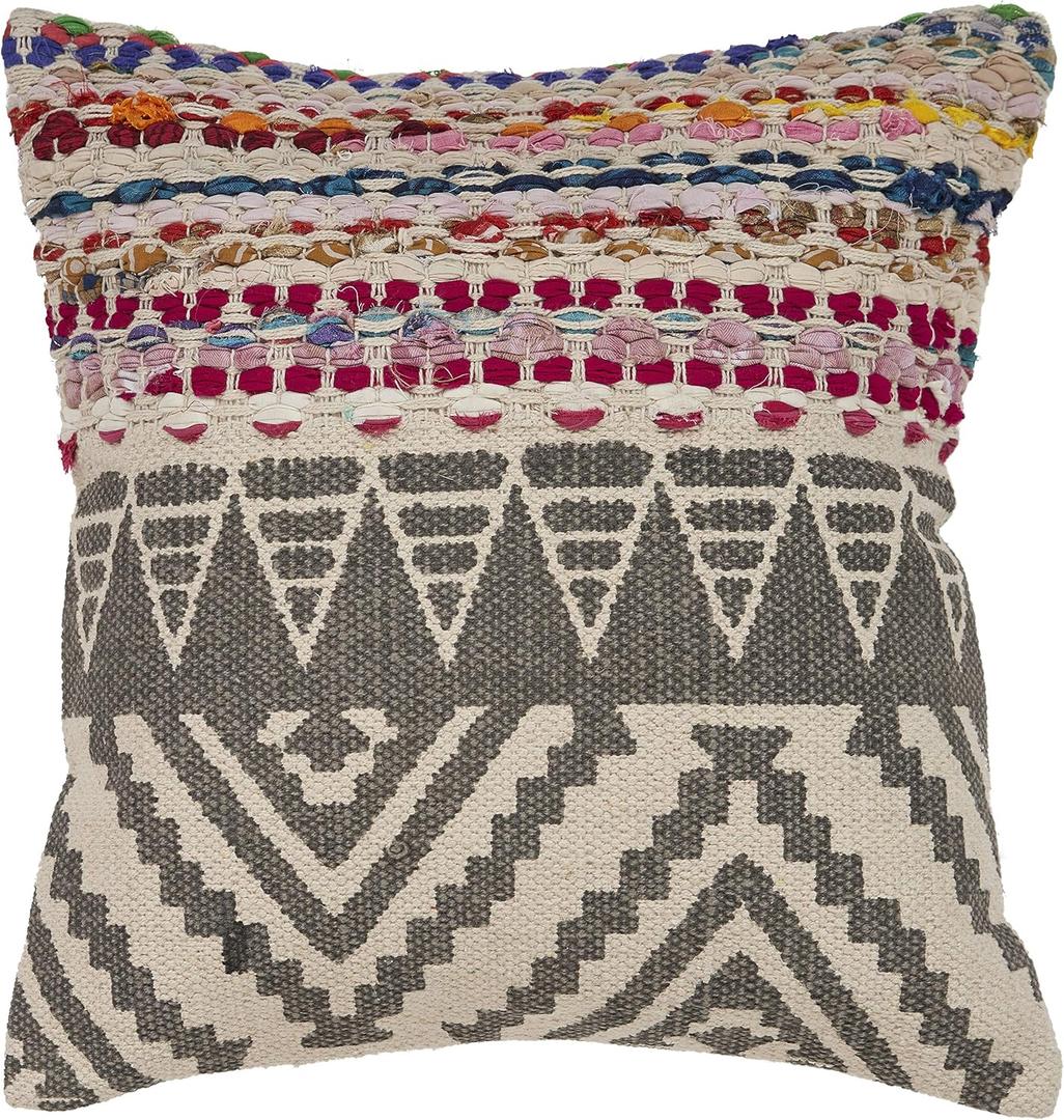 LR Home Throw Pillow, Off White/Chindi, 18×18 Inch