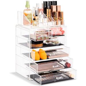 Sorbus Acrylic Makeup Organizer Set, 6-Drawer Vanity & Countertop Cosmetic Storage with Small & Wide Compartments, Clear Makeup Storage for Brushes, Lipsticks, Jewelry  Holiday Gift for Women & Teens (4 Large, 2 Small Drawers)