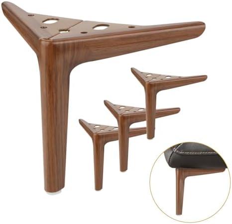 TAEYONK 6 inch Furniture Legs, Brushed Gold Metal Legs for Furniture Set of 4, Modern Triangle Legs for Couch Sofa Dresser Cabinet Chair Table Bed Replacement (Brown)