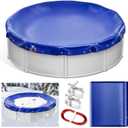 Keycci 18FT Round Winter Pool Cover for Above Ground Pools, 4FT Overlap Extra Thick PE Pool Cover Pool Protection with Winch and Cable, Swimming Pool Cover, Cold and UV-Resistant, Blue