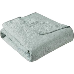 Madison Park Damask Quilting Design Throw Blanket, 102x118 in Summer, Reversible & Oversized Throw for Living Room Couch, Sofa, Bed, Pre-washed Microfiber, Cotton Filled Spread, Seafoam