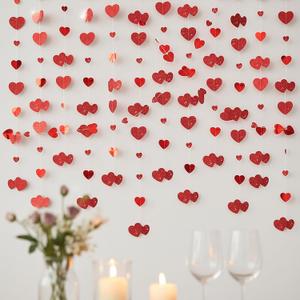 2 Pcs Heart Streamers Red Heart Garland Valentines Decorations Hanging Valentines Garland Double Hearts Sparkling Love Streamer Twinkle Hearts Backdrop Party Decorations for Anniversary 26 Feet