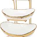 3 Tier Fruit Bowl for Kitchen Counter, Ceramic Fruit Bowl with Metal Stand, 3 Tier Fruit Basket for Vegetable Snacks Nuts Bread Candy Storage (White)