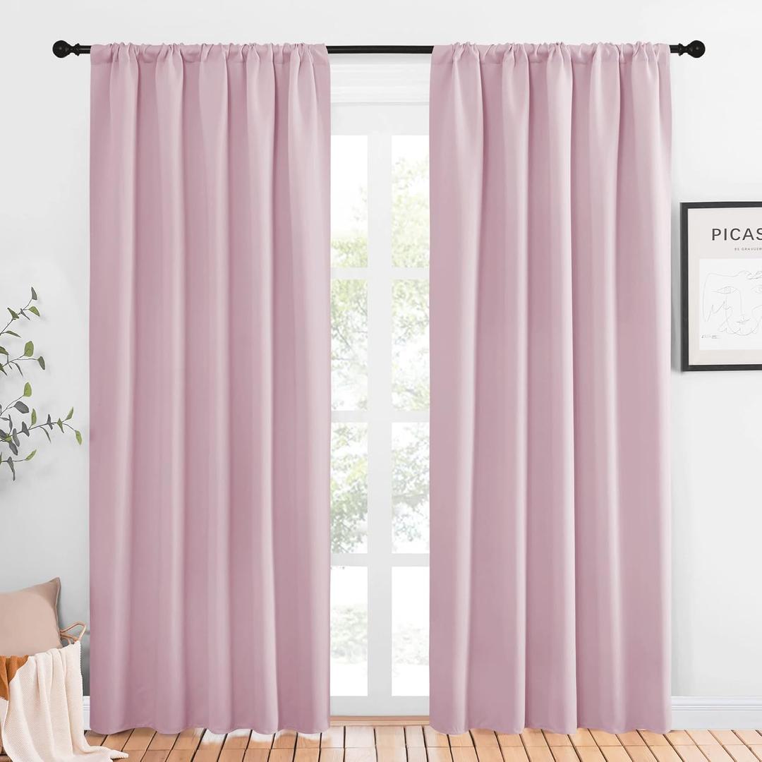 NICETOWN Living Room Curtains for Window - Energy Efficient & Noise Reducing Thermal Insulated Rod Pocket Blackout Drapes/Draperies for Living Room (Baby Pink, 2 Panels, W52 inches x L84 inches)