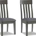Signature Design by Ashley Hallanden Contemporary Dining Upholstered Side Chair, Set of 2, Armless, Comb Back Design, Wood Frame, Gray