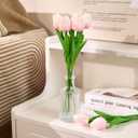 30 Pcs Tulips Artificial Flowers Fake Pink Flowers Latex Tulips Real Touch 13" Silk Flower for Spring Mother's Day Easter Gifts in Bulk Home Kitchen Wedding Decorations