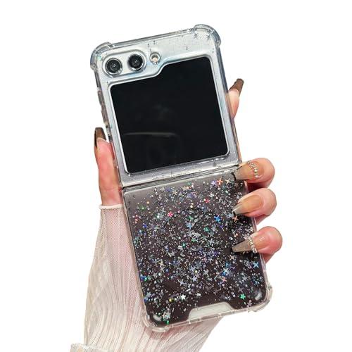 COTDINFOR Case for Samsung Galaxy Z Flip 7 Glitter Case Clear Compatible with MagSafe Cute Sparkle Transparent Shockproof Protection Women Girls Slim Cover for Samsung Galaxy Z Flip 7 Star Black