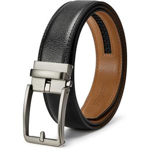 Black Mens Belt Ratchet Belts Dress Casual Leather Belt for Men With Slide Adjustable Click Buckle Gifts Box (28" to 34"Waist Adjustable)