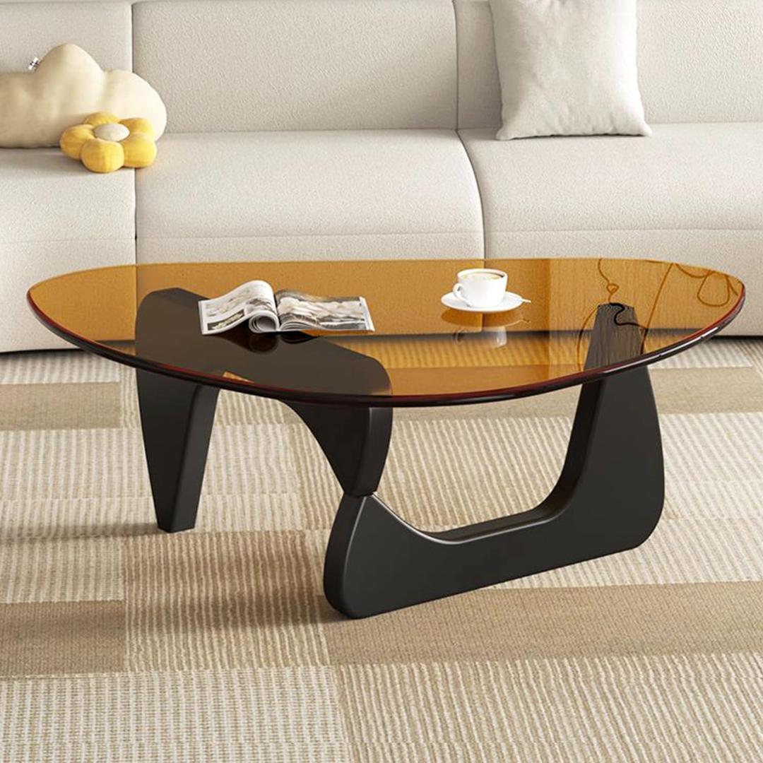 Modern Glass Coffee Table for Living Room, Mid Century Coffee Table, Small Coffee Tables, Suitable for Bedroom Living Room Reception Office Tables (Black/Brown, Medium), Medium 35.8 * 25.5 * 16in