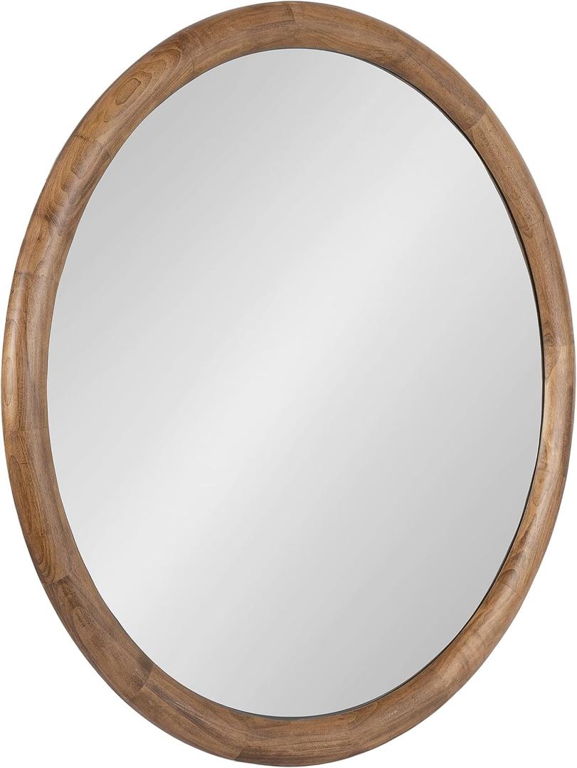 Kate and Laurel Dessa Transitional Round Wooden Wall Mirror; 32 Inch Diameter; Natural Rustic; Modern Circle Bathroom Vanity Mirror with Chunky Rounded Profile and Solid Poplar Wood Frame