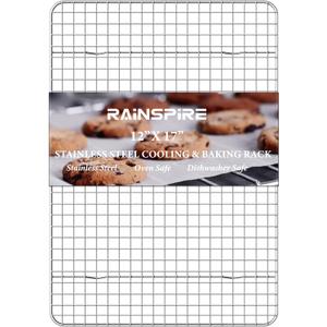Rainspire Cooling Rack Stainless Steel, Heavy Duty Cooling Racks for Cooking and Baking, Oven Safe Wire Rack for Cooking, Baking Rack for Oven Cooking Fits Half Sheet Cookie Pan, 12" x 17", 1-Pack