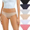 Seamless Underwear for Women No Show Panties Soft Stretch Bikini Invisible Briefs 6 Pack, M