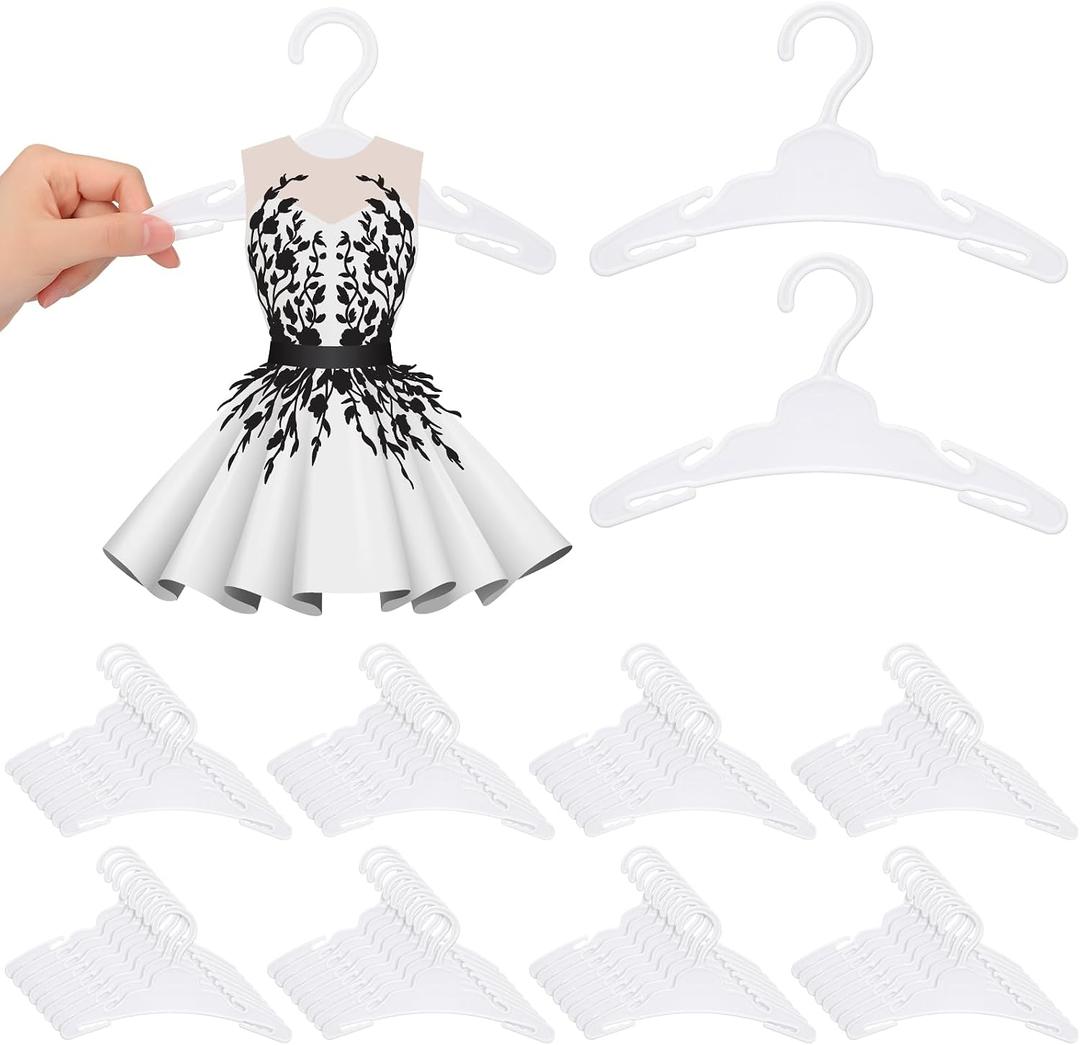 Soulchen 100 Pcs Doll Clothes Hangers for 18 Inch Dolls, Plastic Clothes Hangers with Non-Slip Clips, Space-Saving Wardrobe Accessories for Gown Dress Outfit (White)