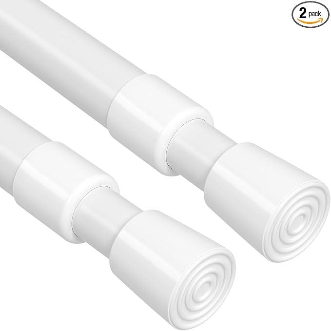 MEXAU 2 Pack White Tension Curtain Rod 1741inch Adjustable Small Spring Loaded Curtain Rods No Drilling Spring Tension Rods Short Tension Rod Closet Rod Expandable for Windows Doorway Cupboard Bars