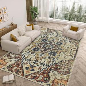 5x7 Area Rugs, Washable Large Non-Slip Low Pile Ultra Soft Indoor Under Table Area Rug Carpet for Bedroom, Living Room, Kitchen, Dinning Room (Orange)