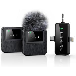 3-in-1 Mini Microphone for iPhone, Android, Camera - 328ft Long Range, 20H Battery Life, Wireless Microphones, Lapel Mic with AI Noise Reduction for Video Recording, YouTube, TikTok (Ink Black)