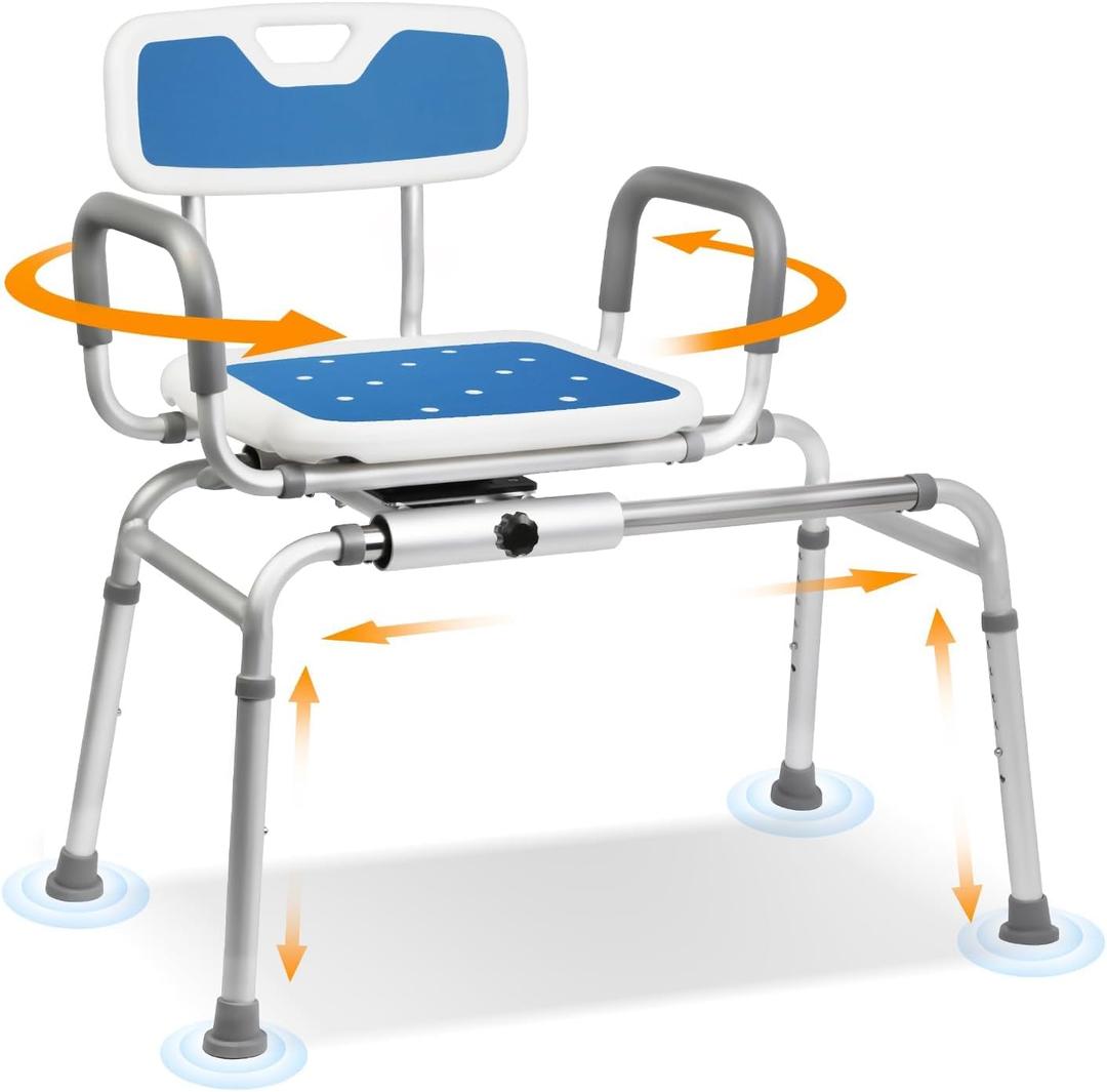 360° Swivel Transfer Shower Chair – Adjustable Transfer Bench with EVA Transfer Seat, Bath Safety Solution for Elderly, Disabled & Post-Surgery Patients (Blue)