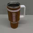40 OZ Bling Tumbler with Handle and Straw,Football Stainless Steel Water Bottle,Large Rhinestone Tumbler for Women Girls with Cute Straw Covers Cap (Brown)
