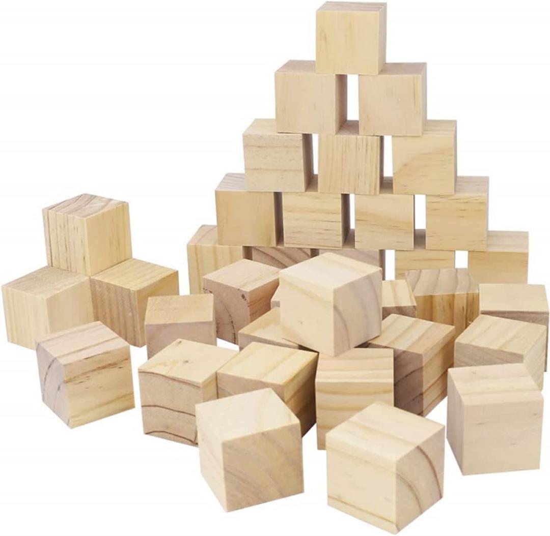 1 Inch Wood Blocks for Crafts, Unfinished Wood Cubes, Natural Blank Square Wooden Blocks, Wooden Cubes for Arts Crafts DIY Projects1 * 1 * 1 inch50Pcs