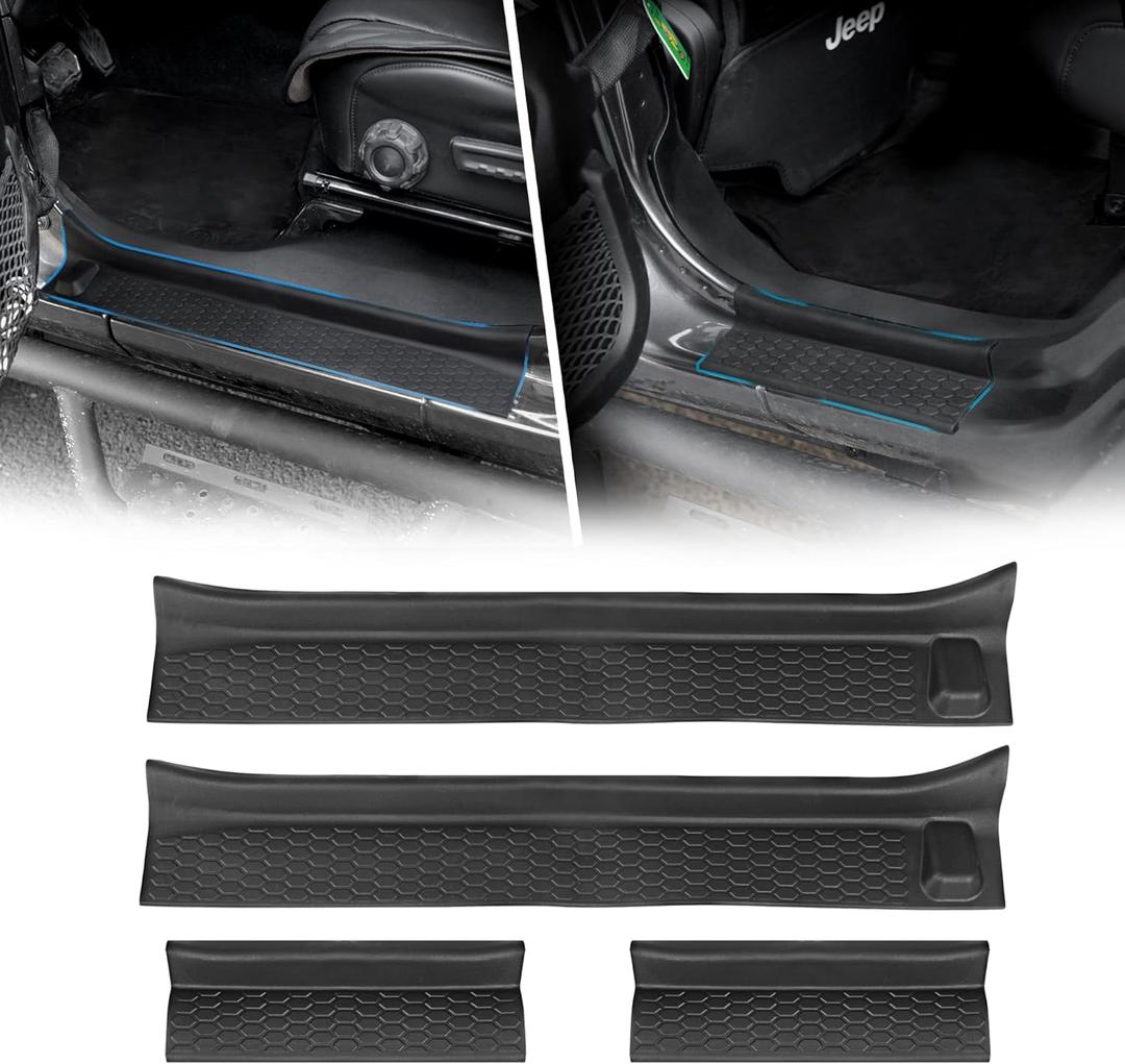 Soft Front & Rear Door Sill Guards Compatible with 2018-2024 Jeep Wrangler JL JLU & 2020-2024 Jeep Gladiator JT, All Terrain Threshold Entry Guard Kit, Full Coverage, Rubber, 4pcs, Black