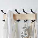KooNiosio Solid Wood Wall Hanging Coat Rack, Entrance Hanger, Metal Wood Coat Hanger with 5 Black Aluminum Hooks for Scarf, Bag, Towel, Key, Umbrella, Hat, Oak (Black)