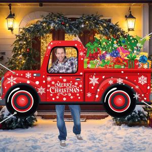 Panelee Christmas Truck Photo Props Xmas Gifts Truck Selfie Frame Backdrop Banner Merry Christmas Car Backdrop Decorations for Door Wall Yard Holiday Birthday Party Favors Supplies