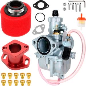 FVRITO VM22 Racing Performance Carburetor Carb for Predator 212cc 196cc Coleman CT200U BT200X KT196 Mini Bike Go Kart GX160 GX200 6.5HP OHV Clone Engine with Intake Manifold 38mm Air Filter Parts Red