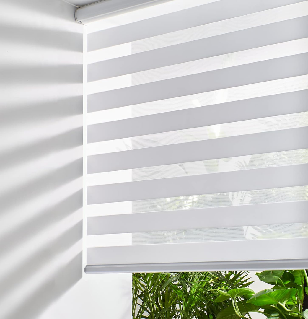 Persilux Cordless Zebra Blinds for Windows Free-Stop Roller Windows Shades (24" W X 72" H, White) Dual Layer Light Control for Day and Night, Light Filtering Sheer Shades For Home, Easy To to Install