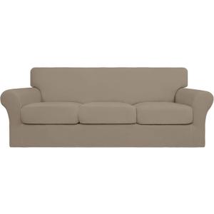 Soft Couch Cover for Dogs - Washable Sofa Slipcover for 3 Separate Cushion Couch - Elastic Furniture Protector for Pets, Kids Natural