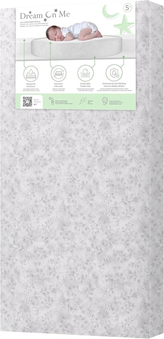 Dream On Me Serene Snooze 2-in-1 Crib Mattress, Dual-Sided for Infants & Toddlers, Waterproof Cover, GREENGUARD Gold Certified, Fits Full Size Crib & Toddler Bed, 52 x 28 x 5