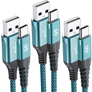 USB C Cable 3.1A Fast Charging [3Pack,10ft+6.6ft+3.3ft], sweguard USB-A to USB-C Charger Nylon Braided Cord for Samsung Galaxy S21 S20 S10 S9 S8 Plus/FE Note 20 10 9 8 7, A71 A51 A32,LG,Moto,PS5-Green