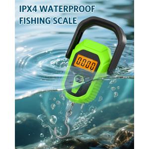 Fish Scale with Lip Gripper, Waterproof Digital Fish Scale, 110lb/50kg Hanging Fish Weight Scale, Portable Luggage Scale, Green