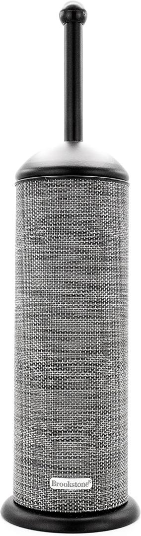 BROOKSTONE - Metallic Toilet Brush with Holder, Long Handle for Deep Bowl Cleaning, [Splash Protective Disc], Stylish Modern Space Saving Design, Leakproof Inner Container