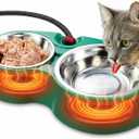 Heated Cat Bowl with Soft Indicator Light  Double Removable Stainless Steel Bowls, Freeze-Proof Water & Food, Overheat Protected, Chew-Resistant Cord, UL Listed