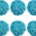 PATIKIL 3 Inch Wicker Rattan Balls, 6 Pcs Decorative Balls for Centerpiece Bowls Wedding Party Home Decor DIY Craft, Blue