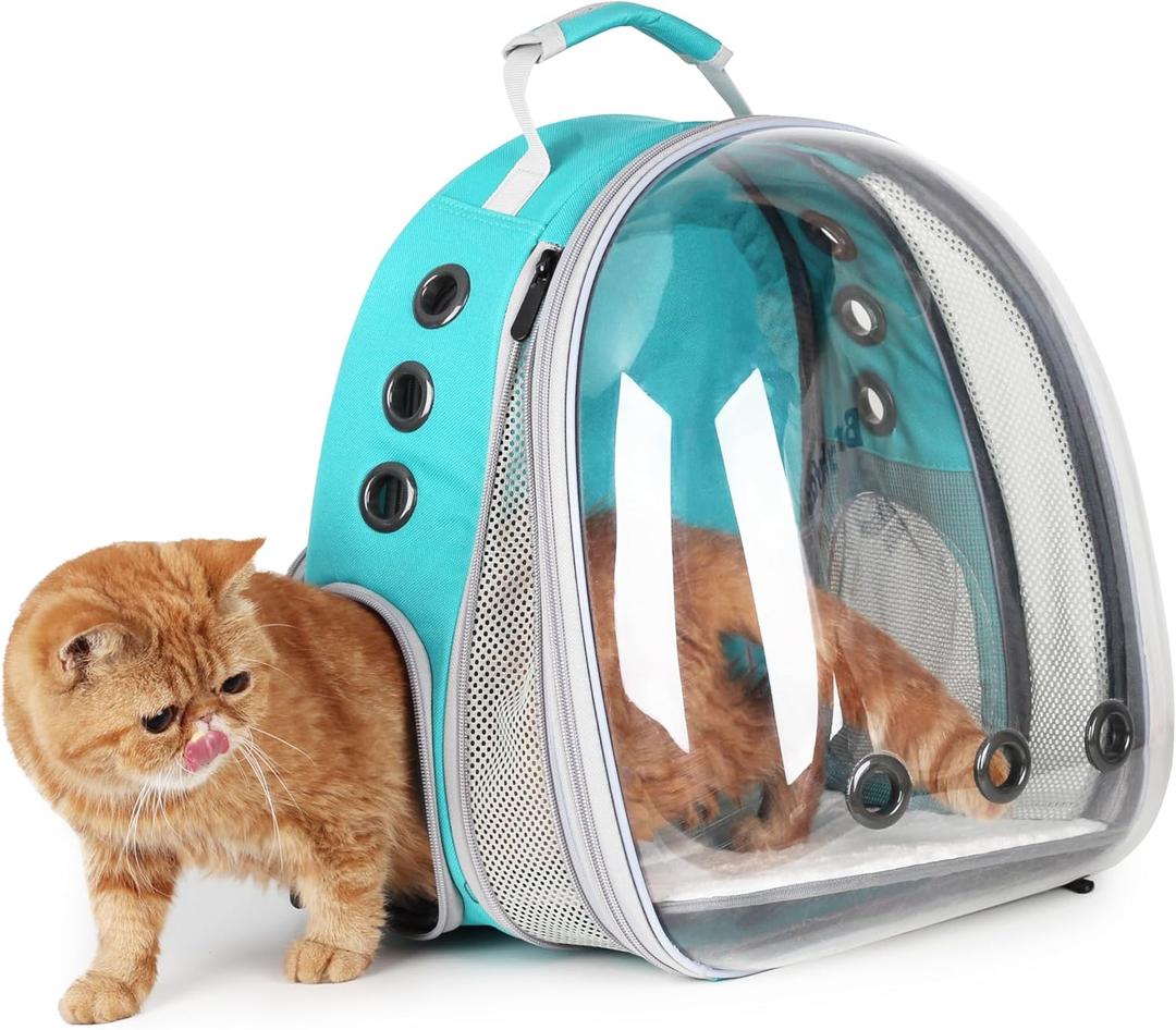 Lollimeow Cat Carrier Backpack, Bubble Expandable Backpack Carrier, Pets and Small Dogs,Airline-Approved, Designed for Travel, Hiking, Walking & Outdoor Use (Front Expandable-Green)