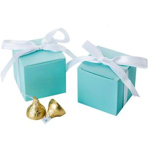 AWELL Mint Green Gift Candy Box Bulk 2x2x2 inches with White Ribbon Party Favor Box,Pack of 50