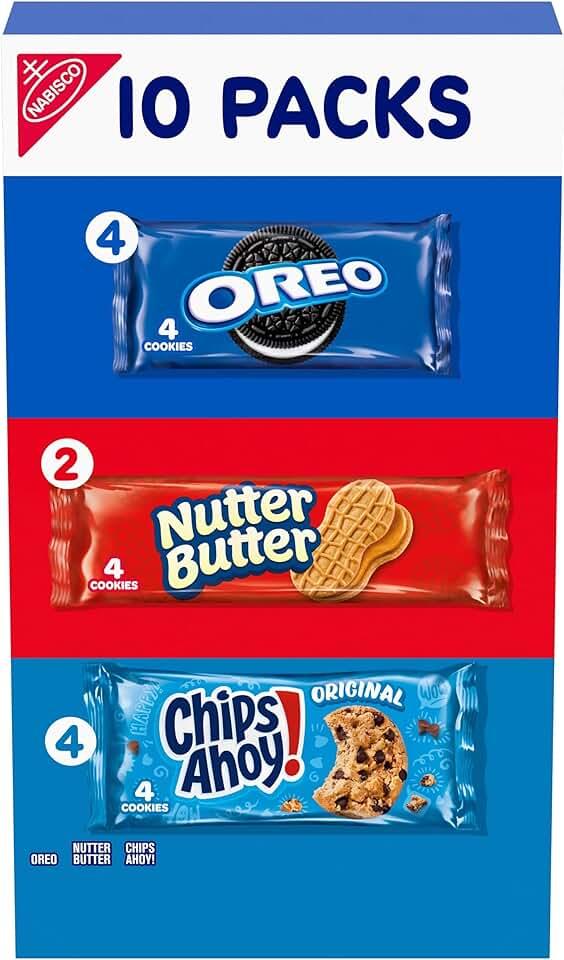 Nabisco Cookie Variety Pack, OREO, Nutter Butter, CHIPS AHOY!, 10 Snack Packs (4 Cookies Per Pack), Pack Of 4