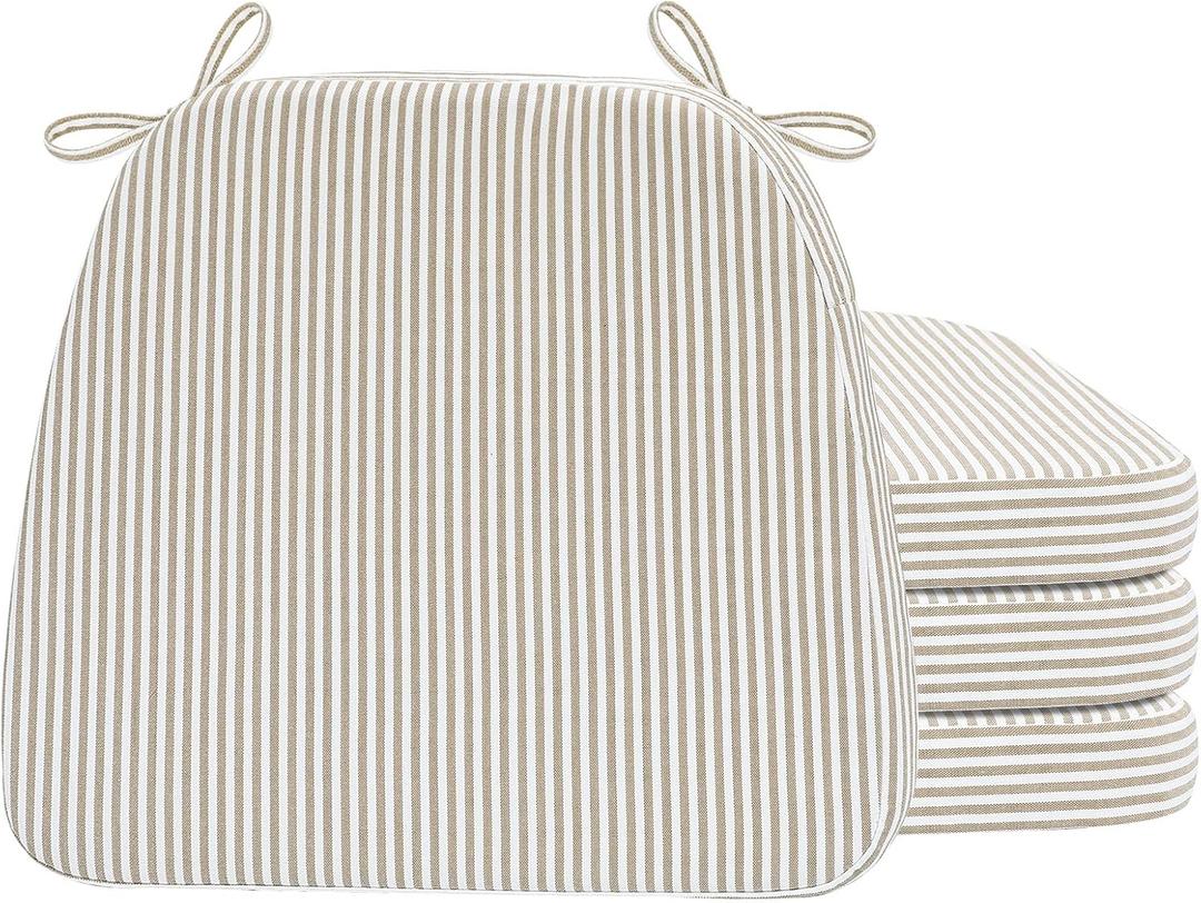 AAAAAcessories D-Shaped Chair Cushions, 2" Thick Dining Chair Pads with Ties and Removable, Machine-Washable Cover, 17" x 16", Set of 4, Natural Sand Pinstripe AAAAAcessories D-Shaped Chair Cushions, 2" Thick Dining Chair Pads with Ties and Removable, Machine-Washable Cover, 17" x 16", Set of 4, Natural Sand Pinstripe