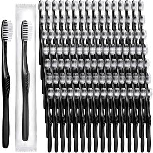 Tessco 1000 Pcs Disposable Toothbrushes Bulk Individually Wrapped Manual Soft Bristle Travel Toothbrushes Single Use Toothbrush for Homeless Hotel Toiletries Camping Office(Black)