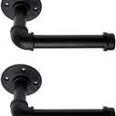 Industrial Pipe Toilet Paper Holder, DIY Vintage Rustic Paper Holder Towel Racks Heavy Duty Pipe Roll Tissue Holder with Mounting Screws for Bathroom, Bedroom, Kitchen (Black, 2)