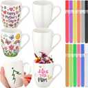 Mifoci 4 Sets Make Your Own Mug Mother's Day Gifts Painted Ceramic Mugs to Paint Kit You Can Decorate Coffee Cup Decorating Kit DIY Ceramic Cup for DIY Create a Keepsake Gift Craft (Fashion)
