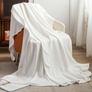 AmyHomie Cooling Waffle Blanket Queen Size, 100% Rayon Derived from Bamboo, Cool Summer Blanket for Hot Sleepers Soft Comfy Lightweight Blankets for All Seasons(White, 9090in)