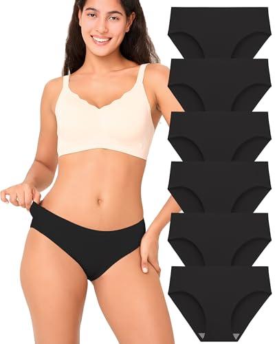 BAMBOO COOL Women's No Show Bikini Seamless Underwear for Women Low Waisted Non-marking Stretch Panties Full Coverage，6 Pack M