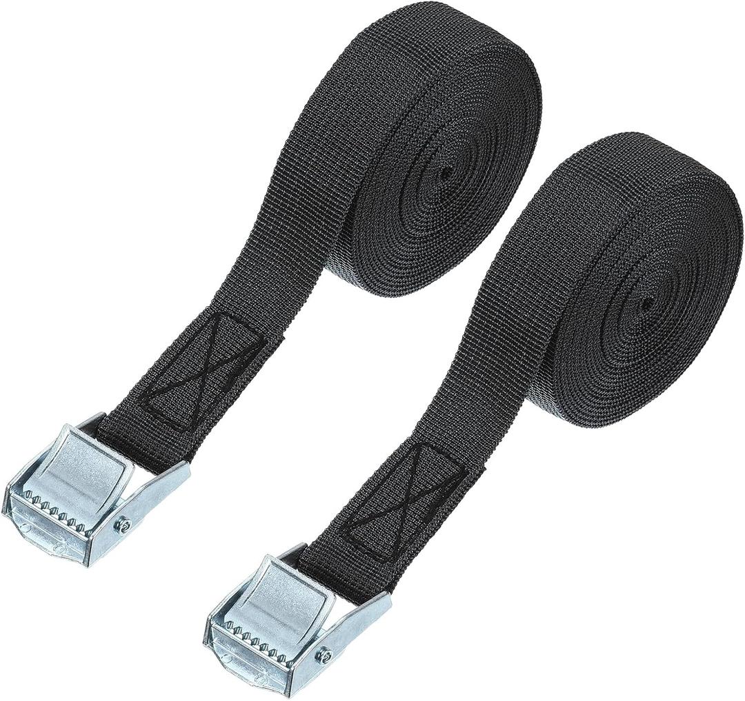 PATIKIL 1" x 12ft Lashing Strap with Buckles, 2 Pcs Cam Buckle Tie Down Straps Adjustable Heavy Duty Secure Cinch Straps Up to 551 lbs for Cargo Kayak Bicycles, Black