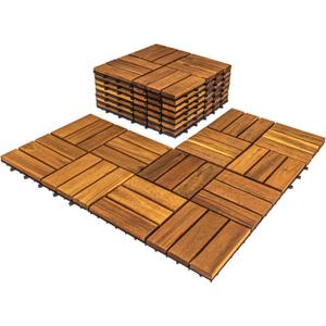 Pack of 10 Deck Tiles - 12"x12" Interlocking Natural Solid Acacia Wood for Outdoor & Indoor, Patio Garden, Balcony, Poolside - Golden Teak Color