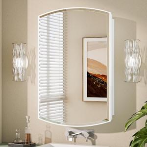 Keonjinn White Medicine Cabinet with Mirror 20” x 30”, Metal Framed Wall Cabinet with Beveled Mirror, Surface Mount or Recessed Medicine Cabinet for Bathroom, Bathroom Mirror with Storage